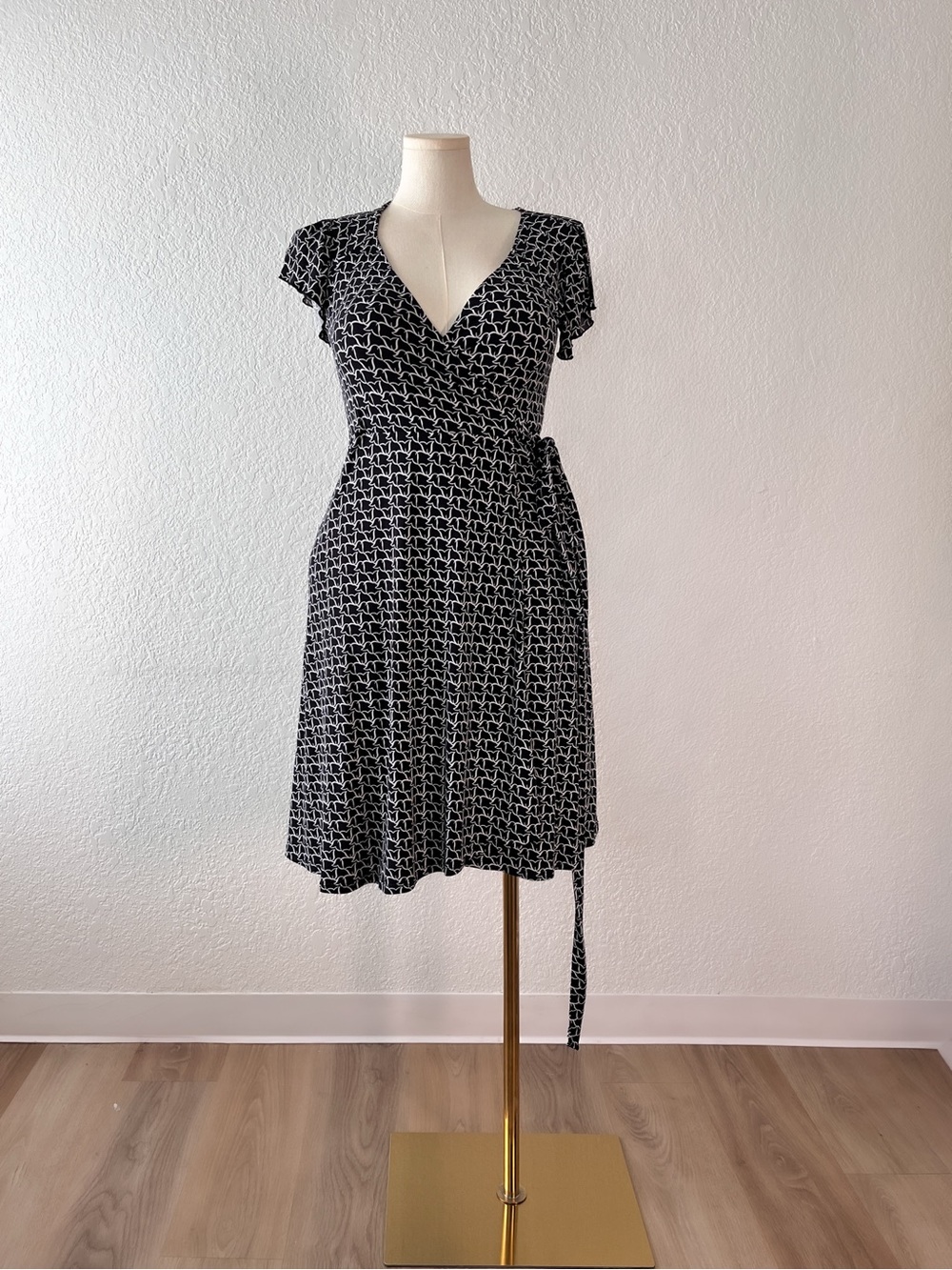 Black & White Wrap Dress with Tie Waist
